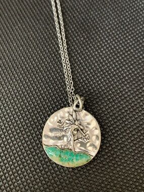 Sterling angel with wings Pendant Necklace with Turquoise Accent